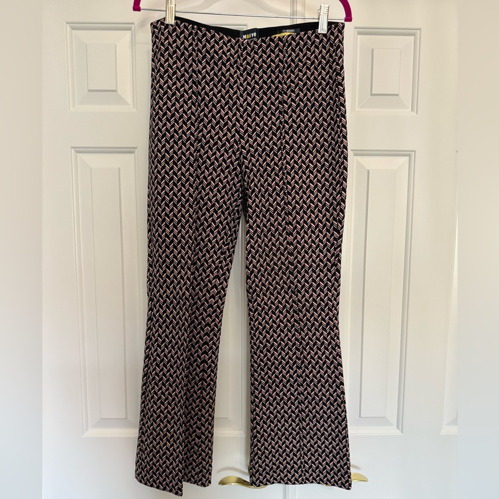 Anthropologie X Maeve The Margot Black and Pink Chevron Kick-Flare Pants